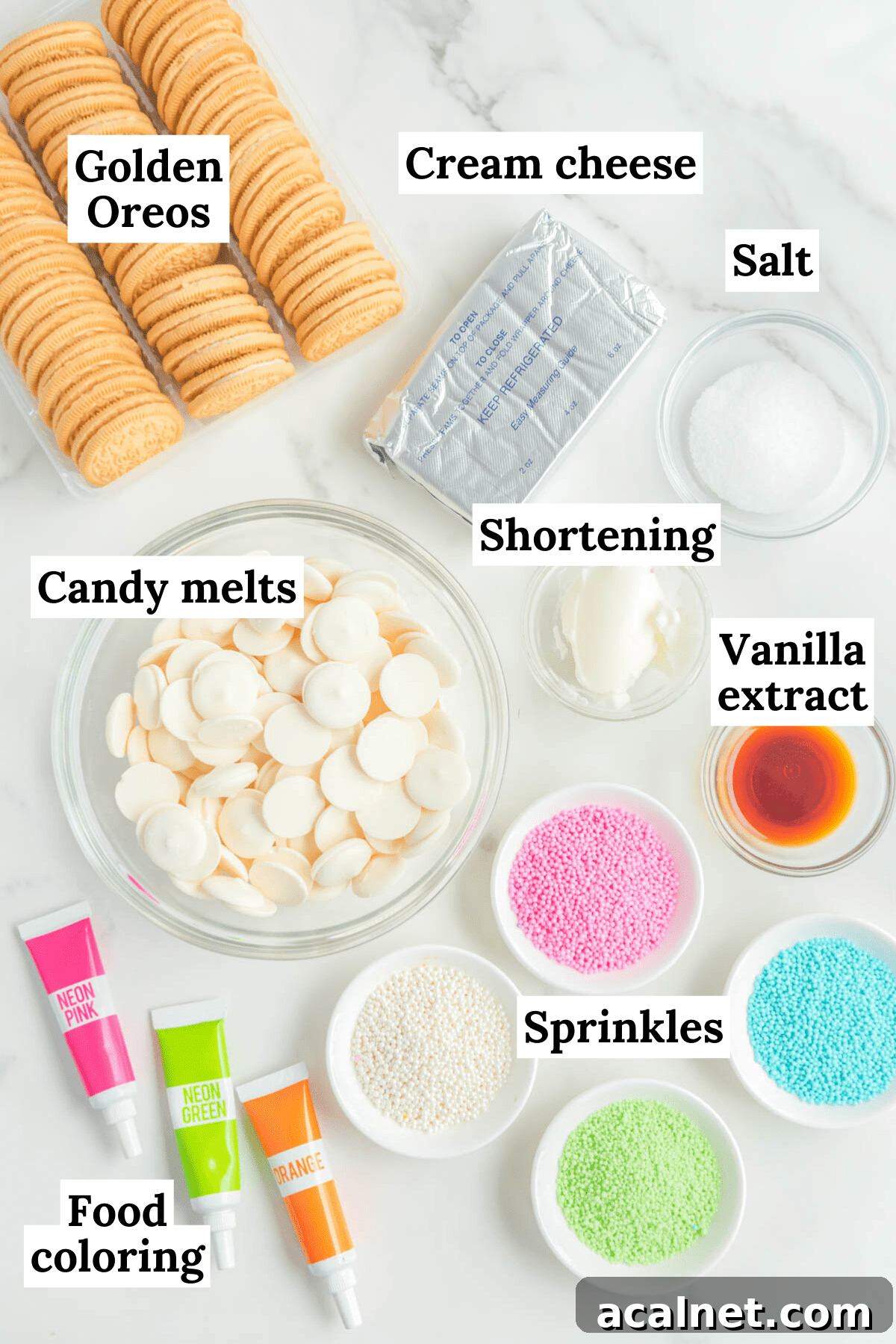 the ingredients for easter egg truffles arranged on a white background