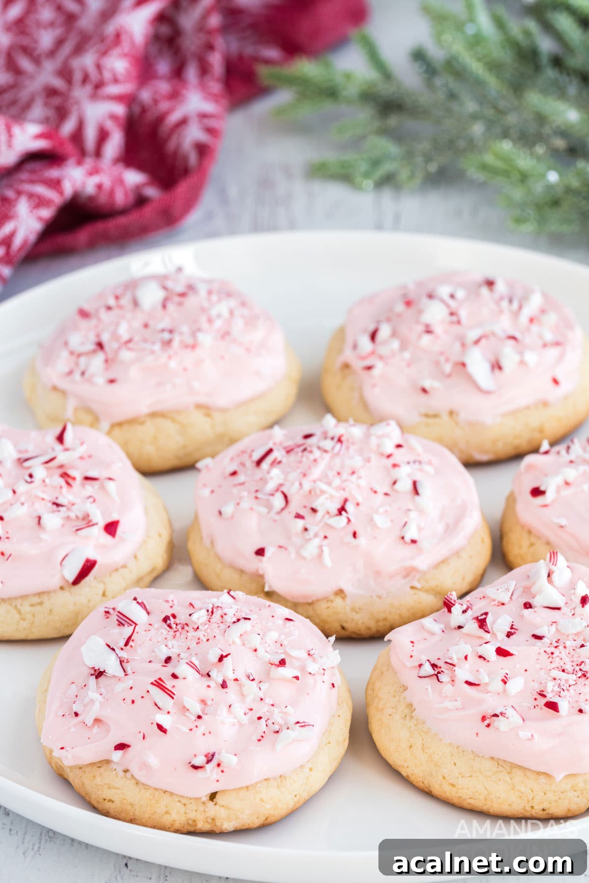 plate of frosted peppermint cookies