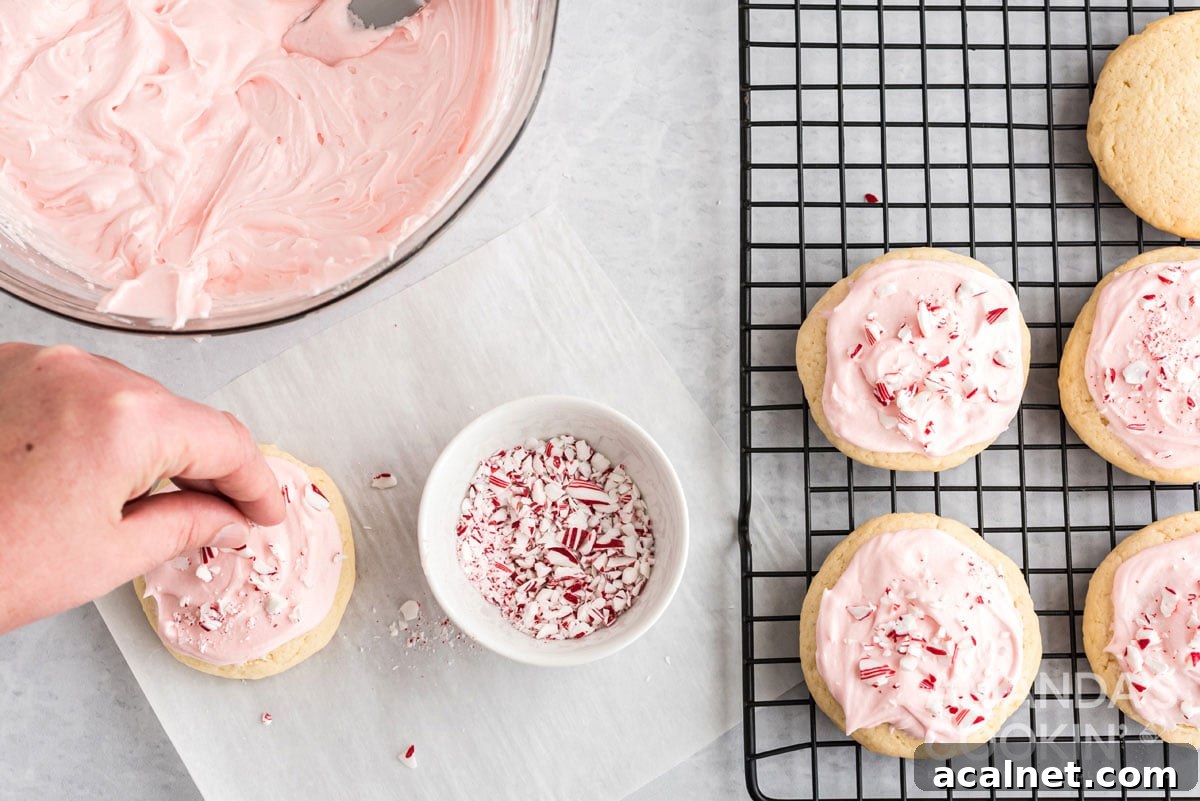 sprinkling cookies with crushed candy canes
