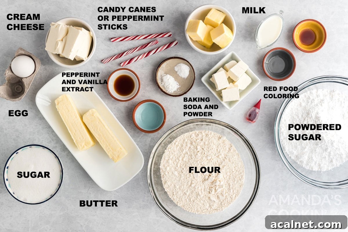labeled ingredients for peppermint cookies