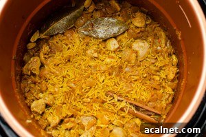 Biryani cooked and ready to be served from the pressure cooker pot