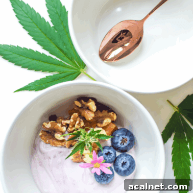 A picture of a bowl of yogurt with a cannabis leaf.