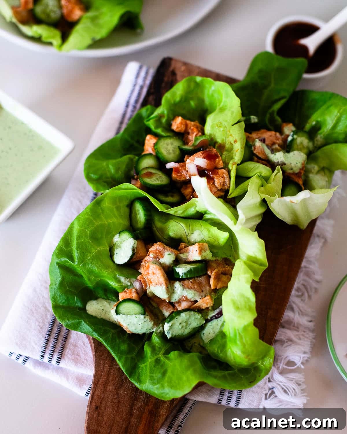Light Fresh BBQ Chicken Lettuce Wraps with Crisp Cucumber 2 BBQ Chicken Lettuce Wraps