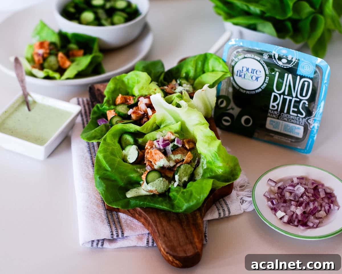 Light Fresh BBQ Chicken Lettuce Wraps with Crisp Cucumber 3 BBQ Chicken Lettuce Wraps with Cucumber
