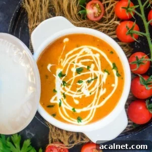 Tomato basil bisque served in a bowl.