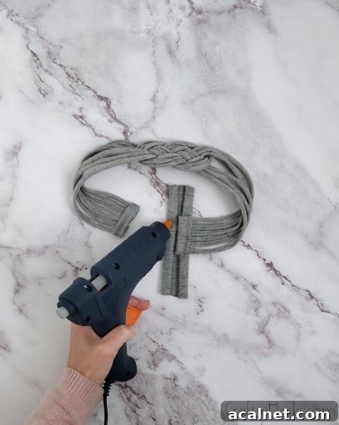 glueing large square to headband