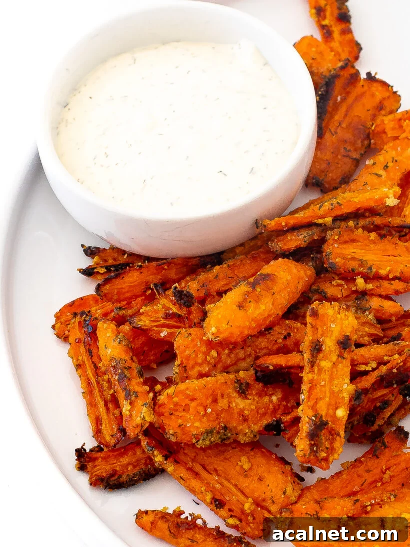Smashed and roasted carrots served with ranch. 