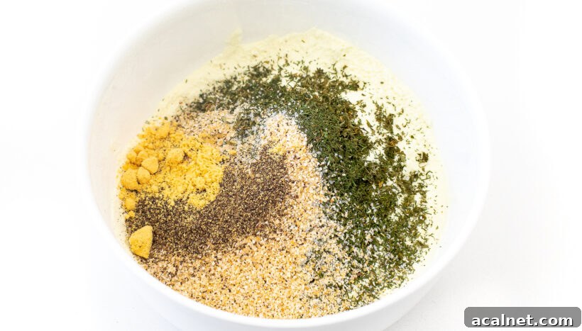 Ranch seasoning ingredients in a mixing bowl. 