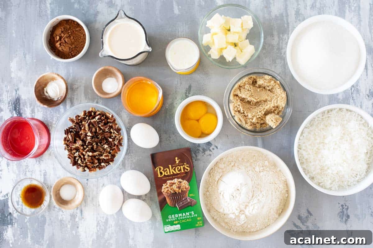 Ingredients for German Chocolate Cake.