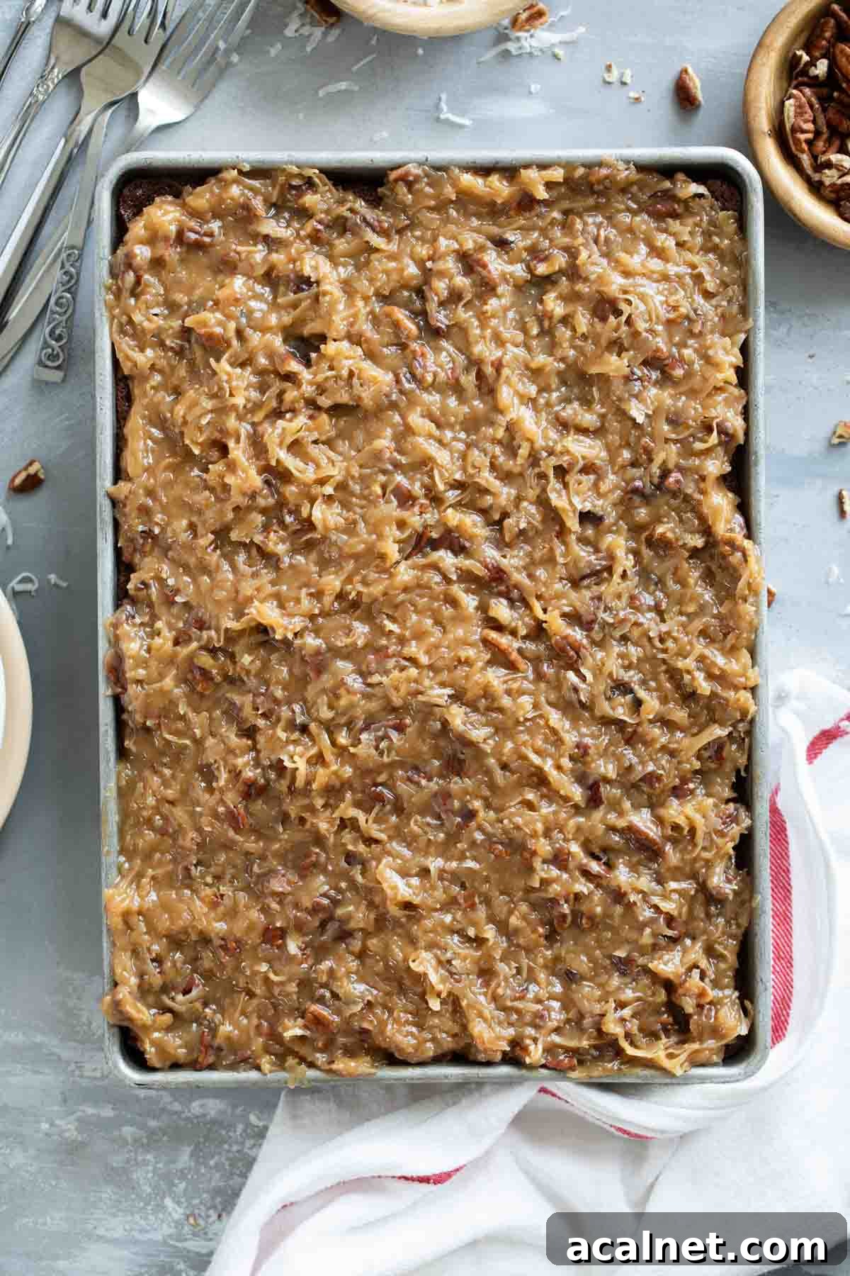 German Chocolate Cake with coconut pecan frosting.