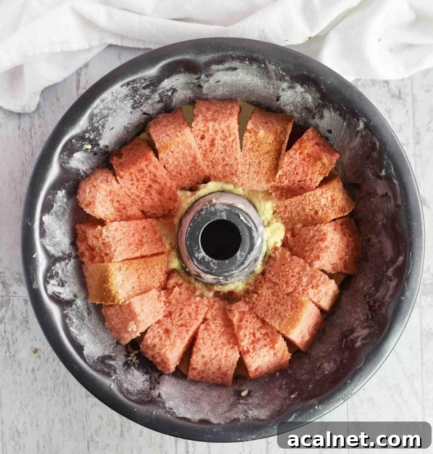 cake hearts cut out and arranged in bundt cake pan