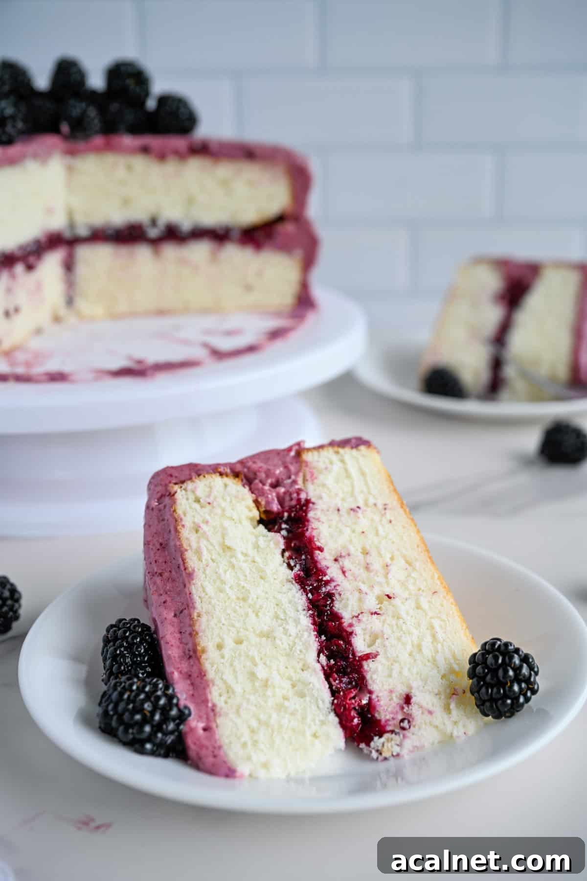 Slice of blackberry almond cake.