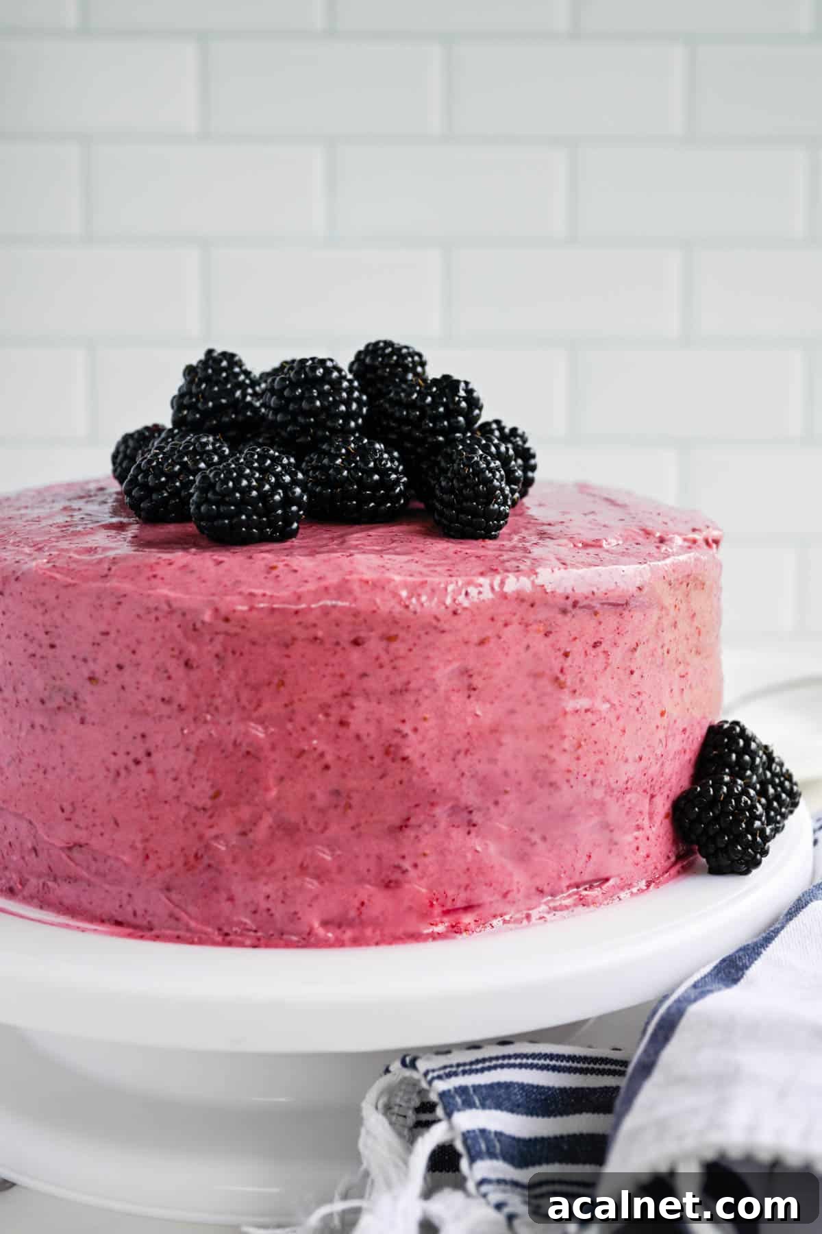 Assembled blackberry almond cake.
