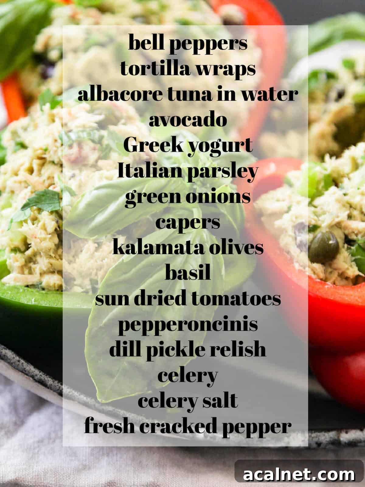 Tuna Salad ingredients on a board.
