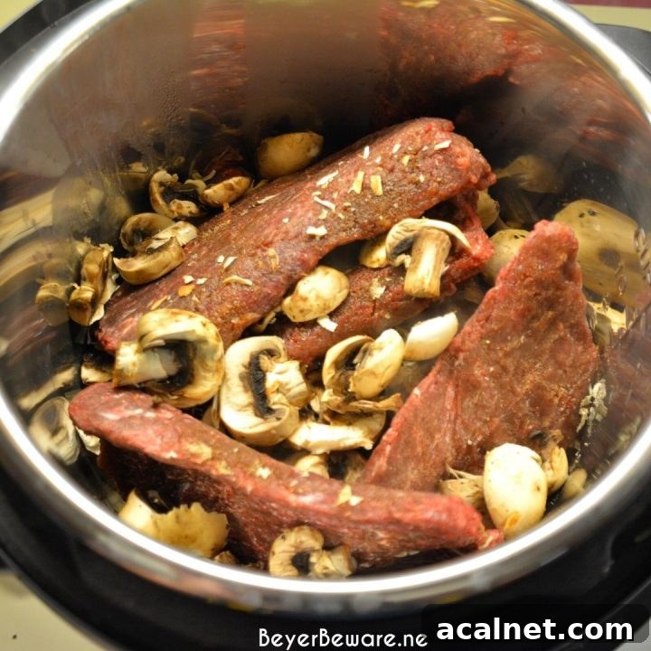 Instant Pot Coca-Cola Cubed Beef Steaks is a simple recipe made quickly with the dump of cubed steaks, a Coke, onion soup mix and cream of mushroom soup in the Instant Pot.