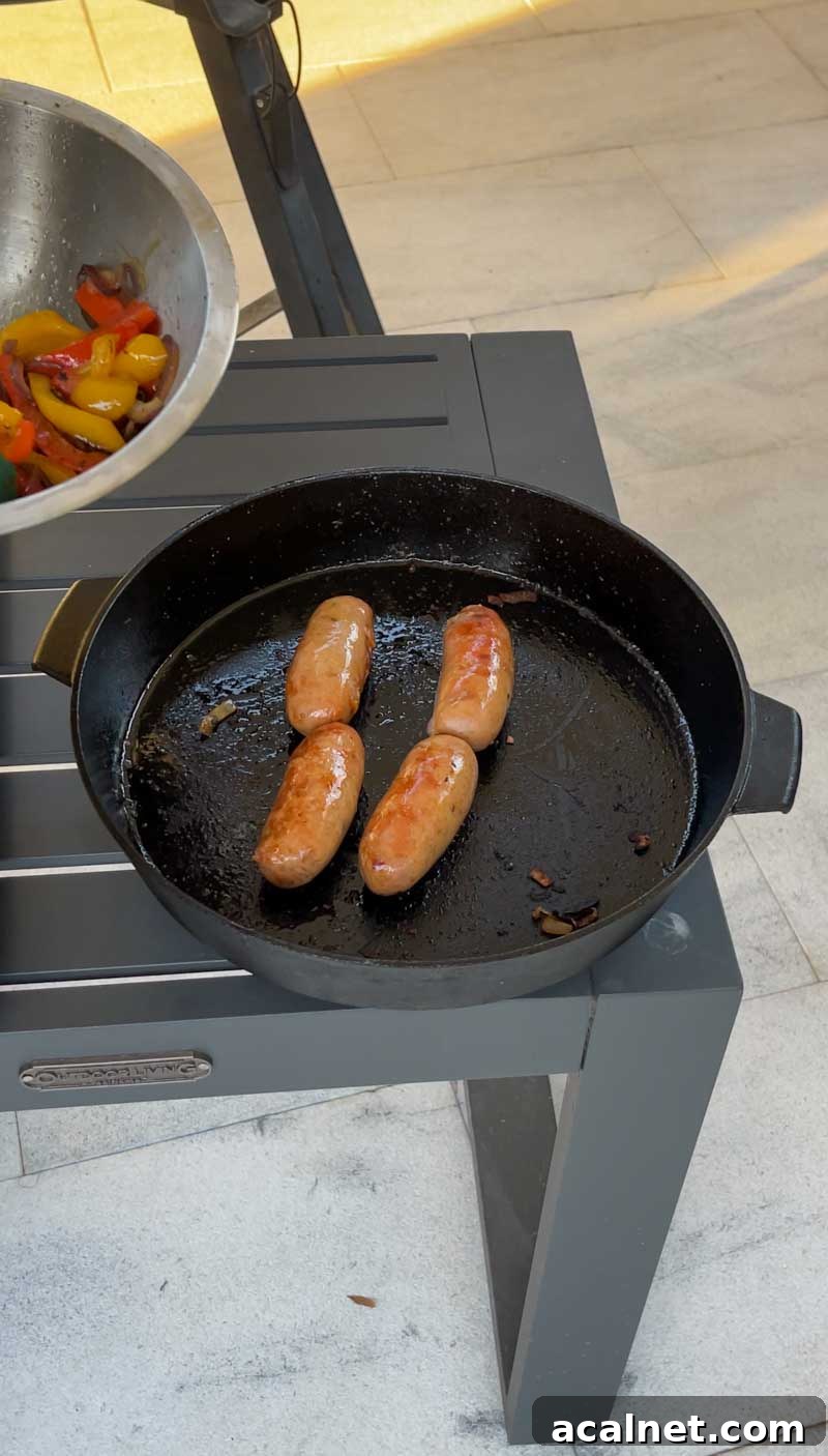 Sausage with peppers and provolone