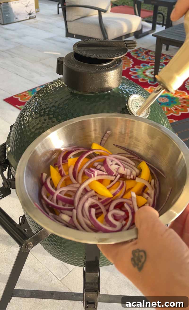 Sliced peppers and onions