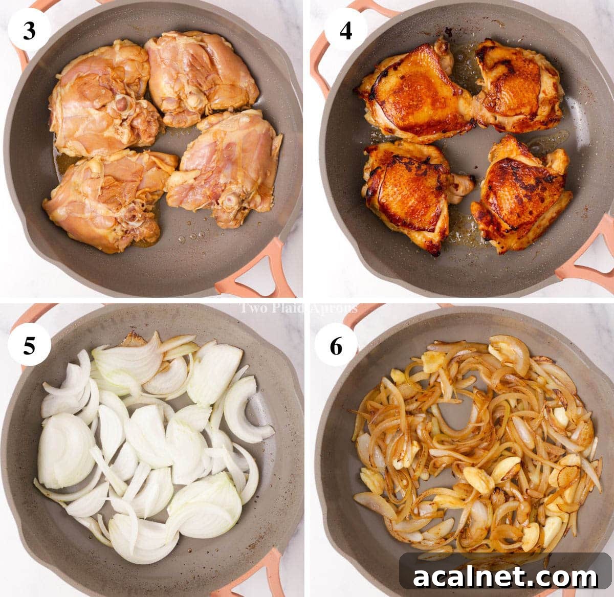 Steps 3-6 for making chicken adobo.