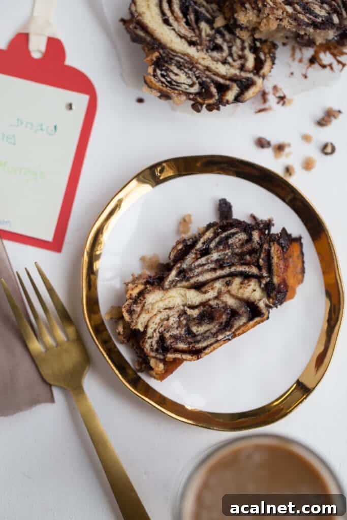 chocolate or cinnamon babka on plate