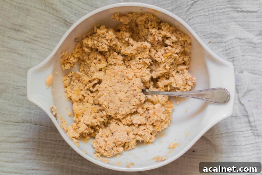 salmon patties mixed up and ready to fry
