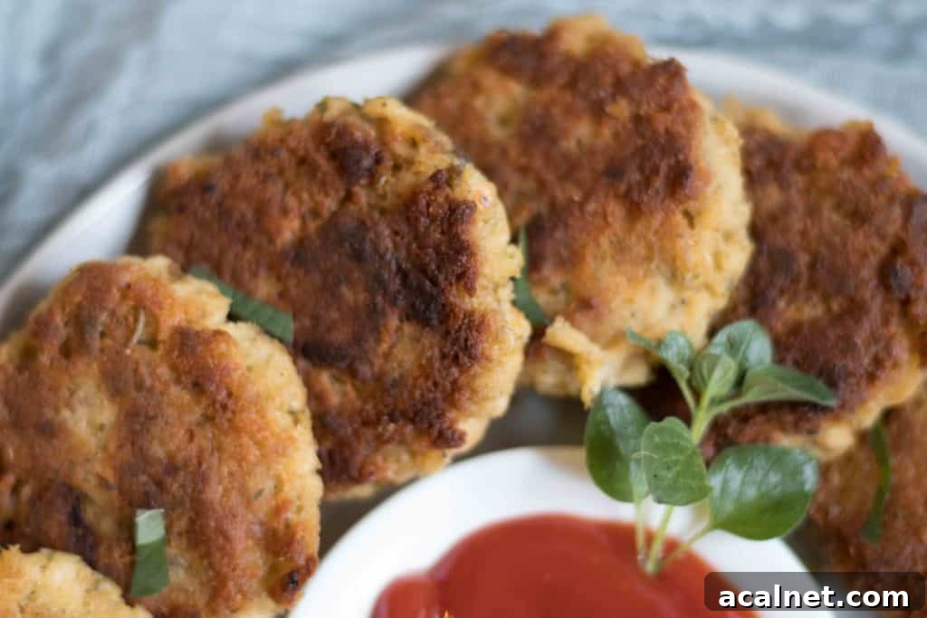 salmon patties on a plate in a circle with ketchup in the middle