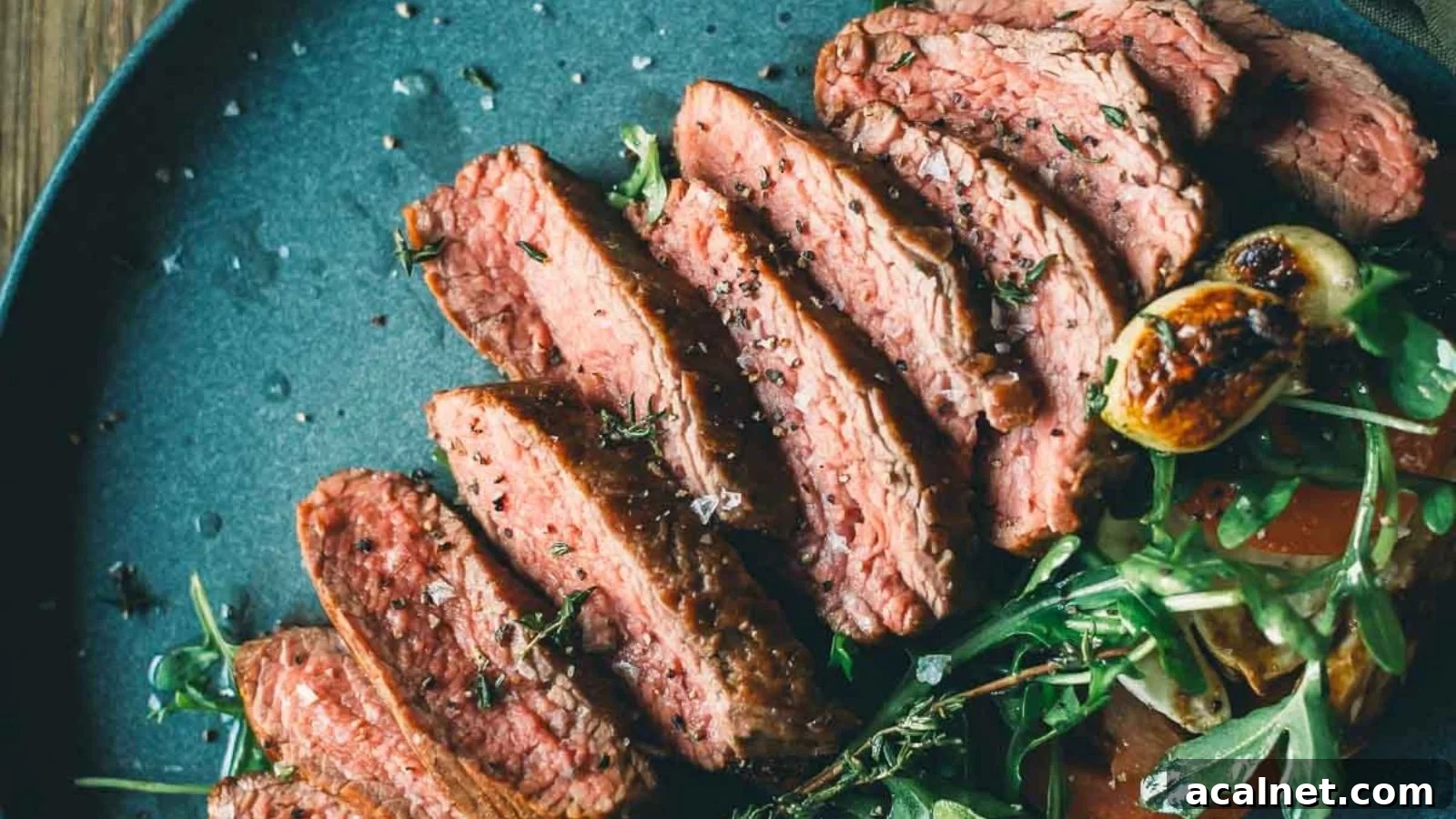 Sous vide teres major steak sliced into even pieces with a perfect sear.