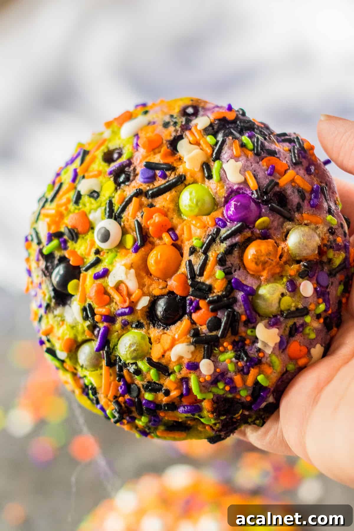 Halloween Sprinkle Cookie Recipe for Festive Party Treats 2 Holding up halloween sprinkle cookie.