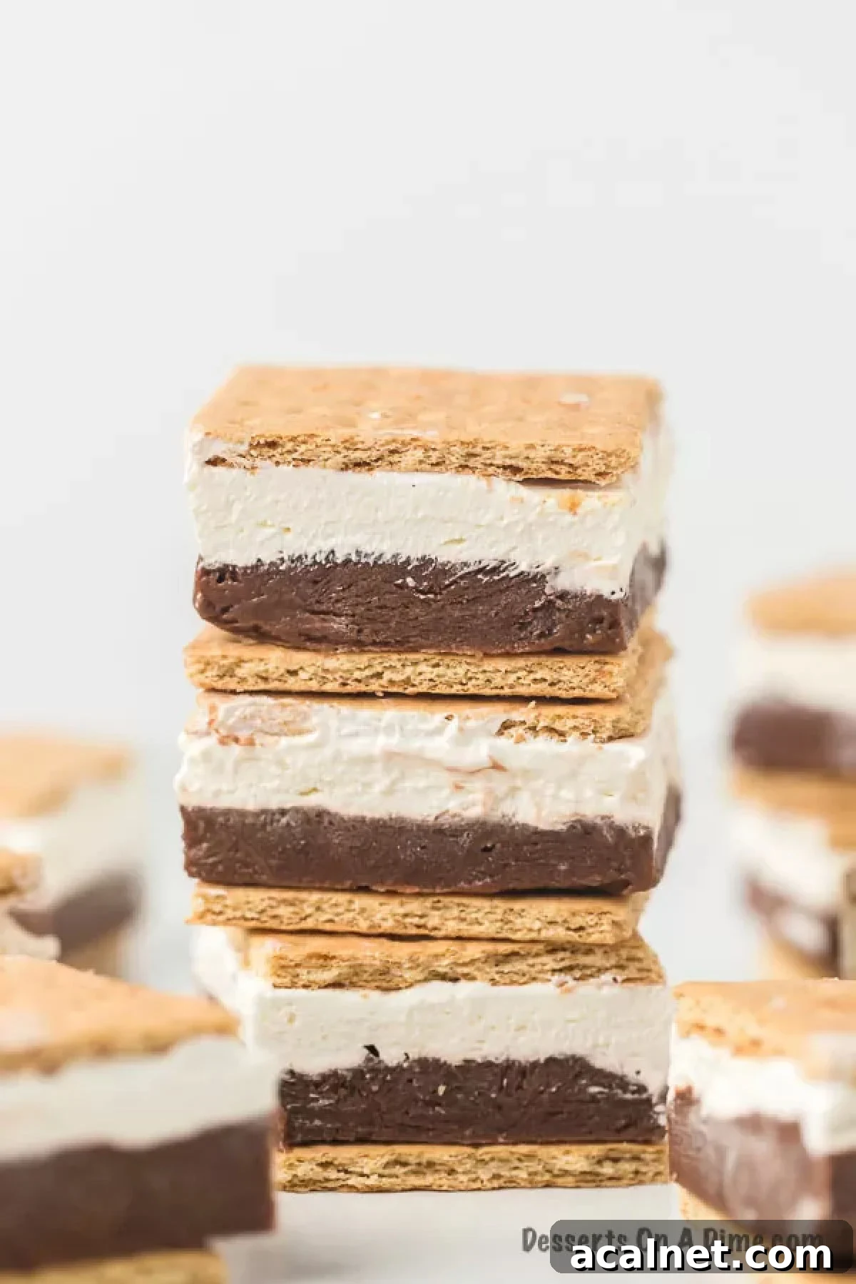 Frozen S'mores stacked on a plate