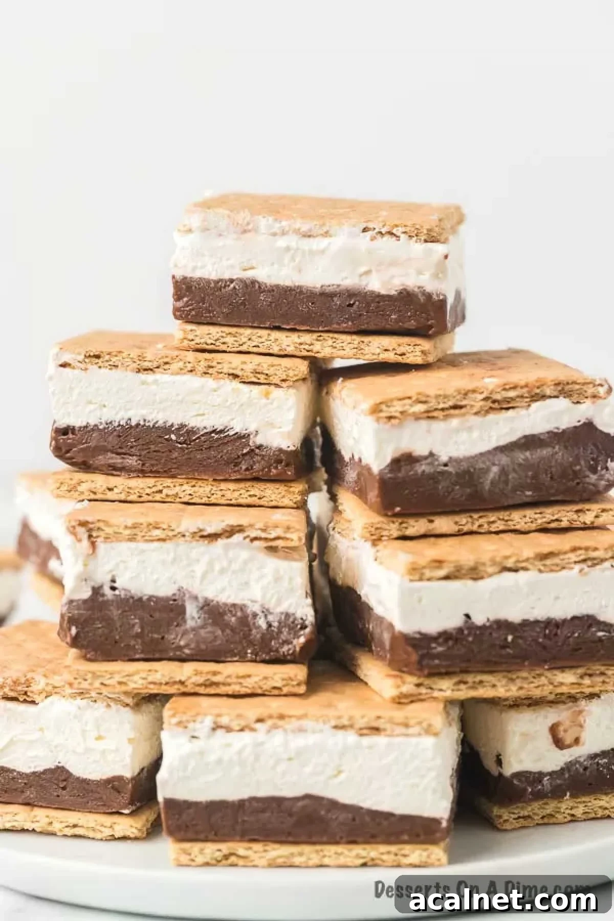 Frozen S'mores stacked on a plate