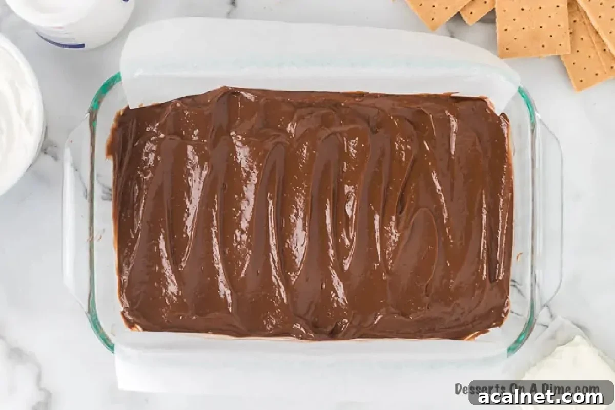 Chocolate Mixture spread in pan. 