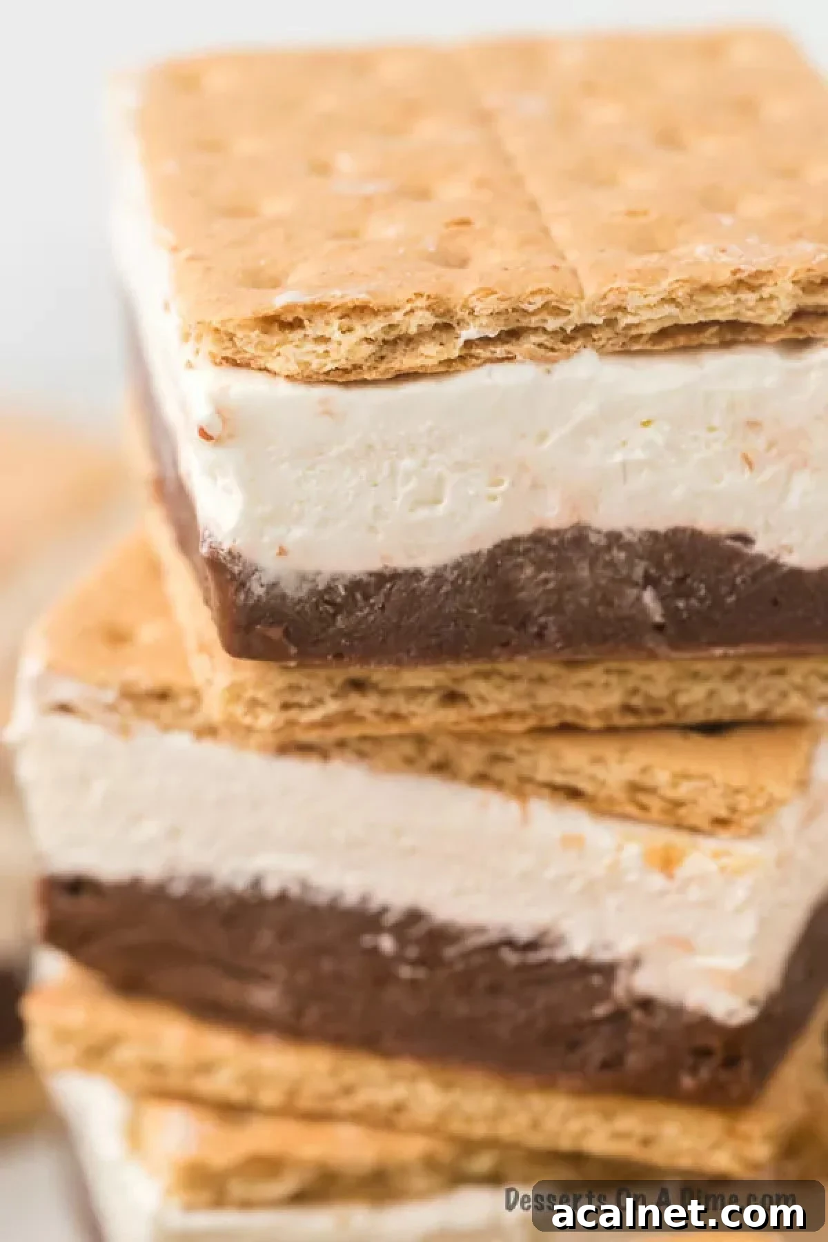 Frozen S'mores stacked on a plate
