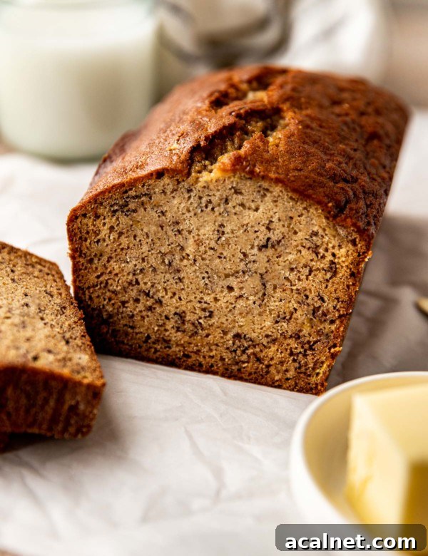 loaf of banana bread with slice cut off