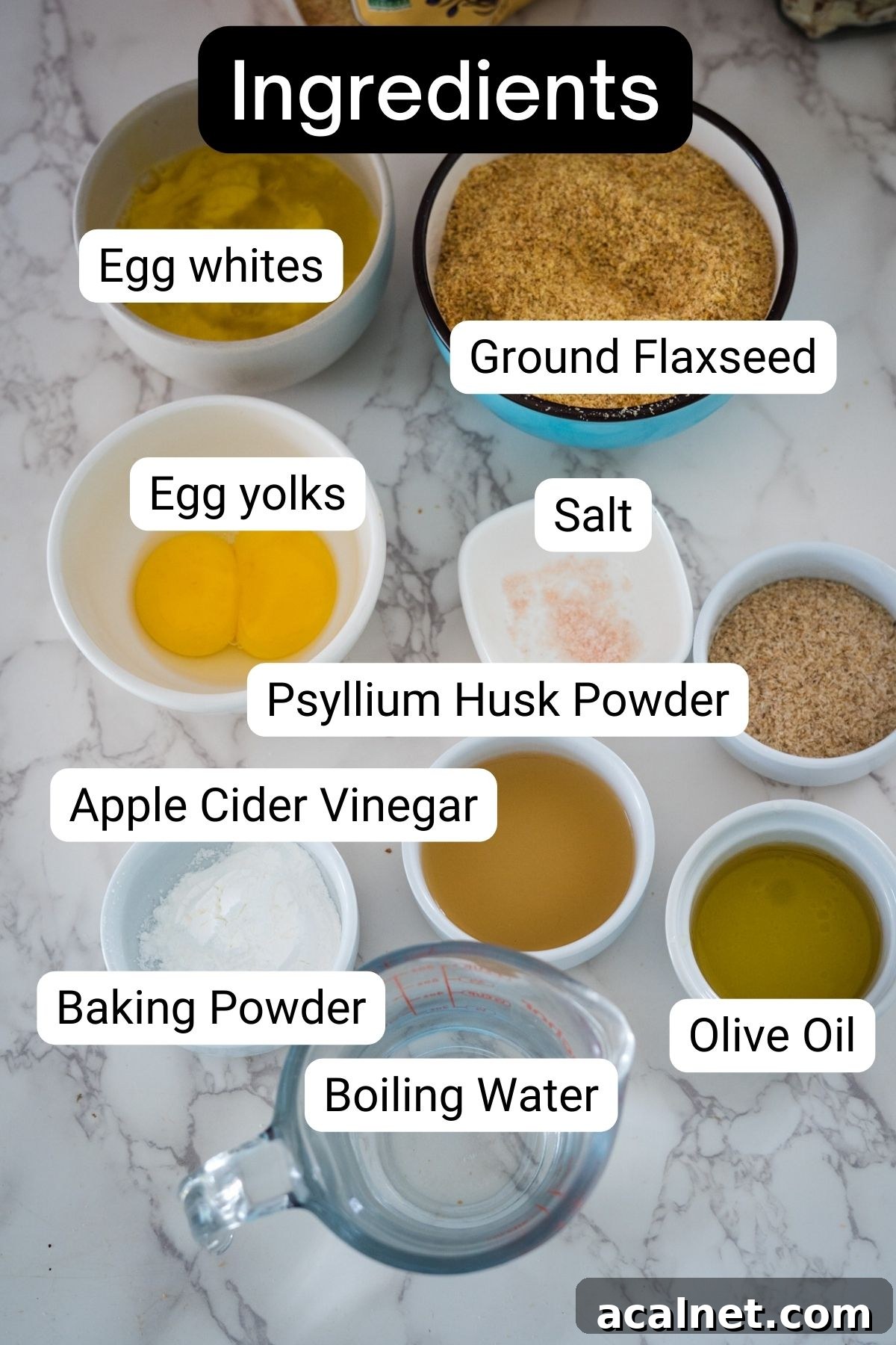 A list of ingredients for a homemade granola with flaxseed.