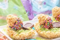 Easter Basket Crispy Rice Treats with Chocolate Eggs