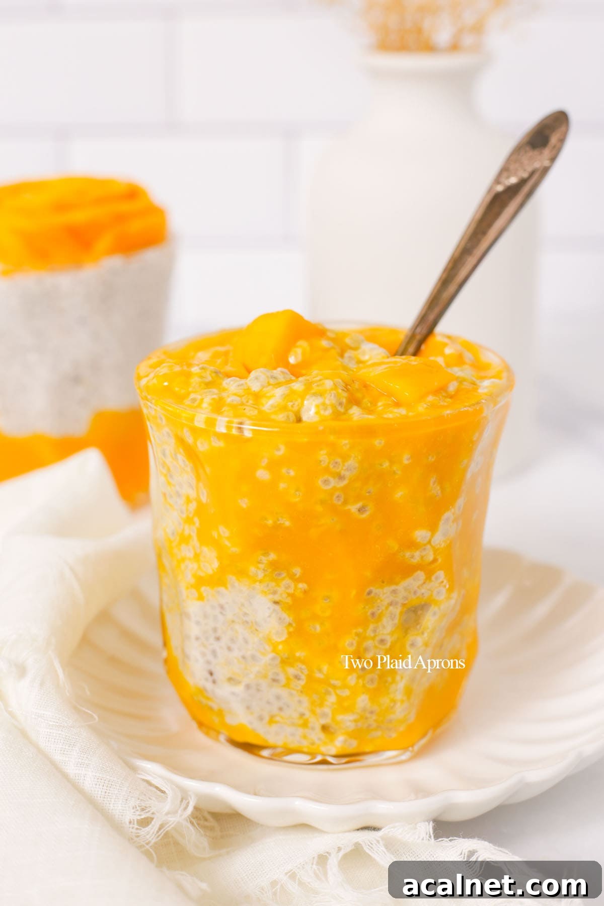 Mango chia seed pudding mixed.