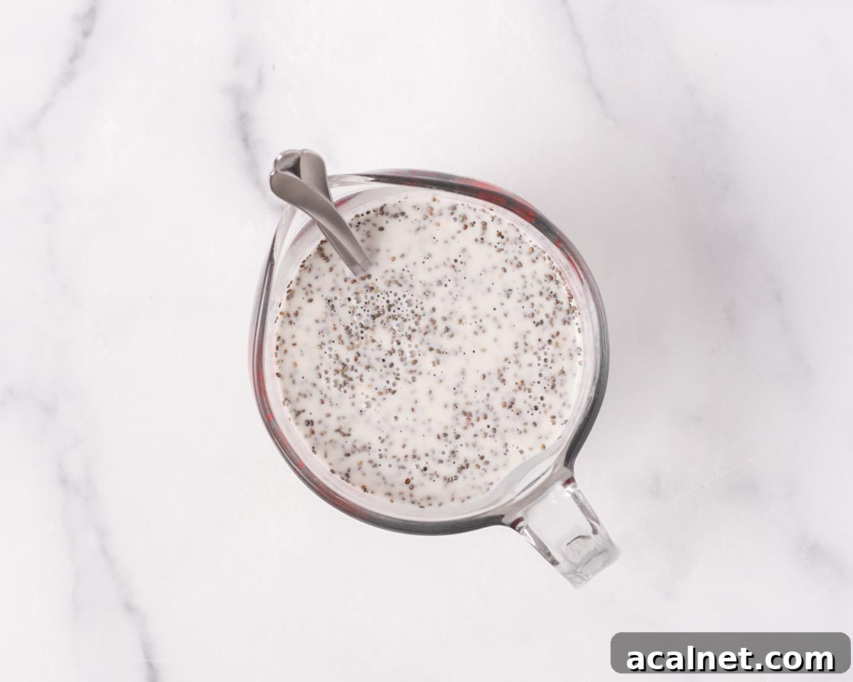 Mixing the chia seeds.