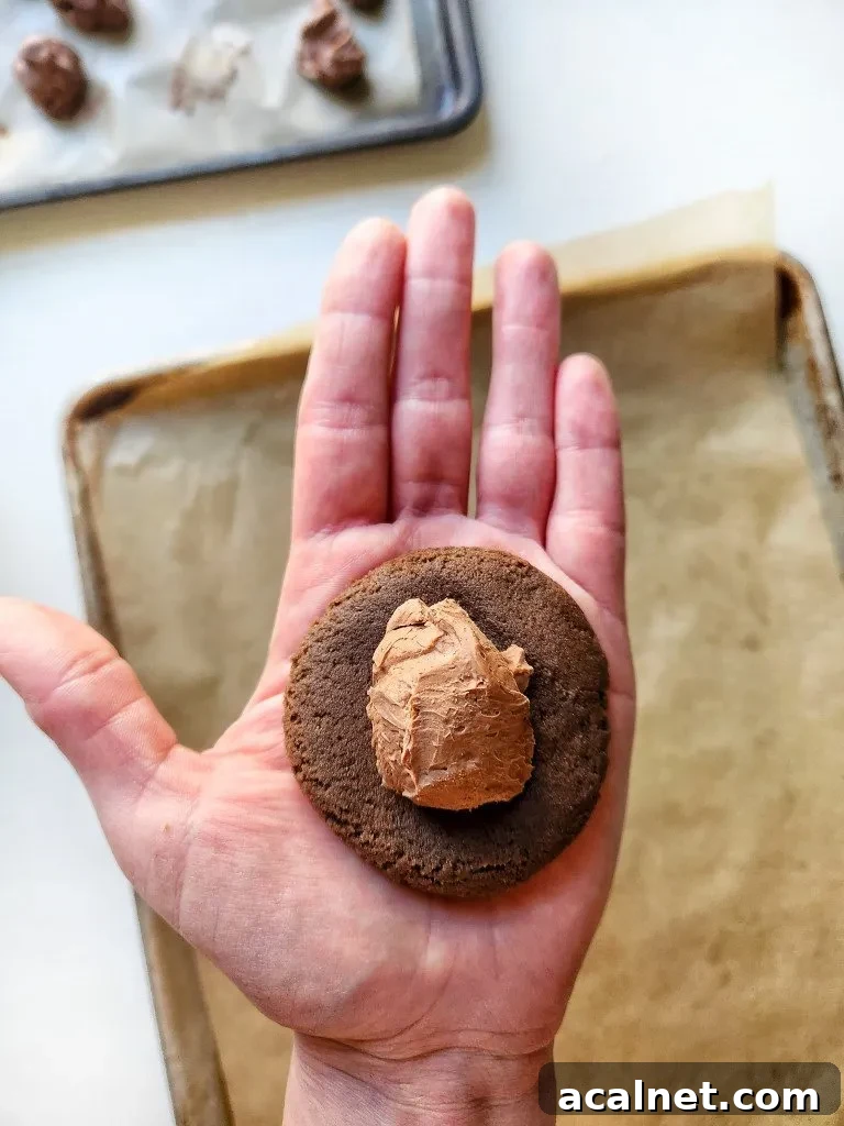 add the chocolate cheesecake filling inside the cookie dough