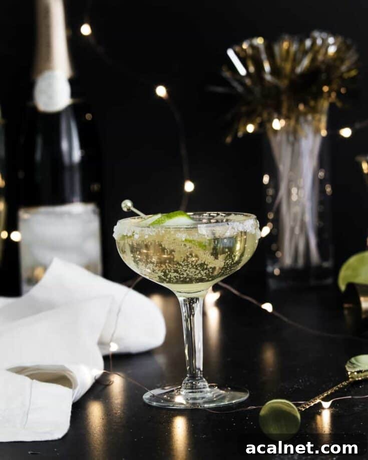 A champagne margarita with lights in the background.