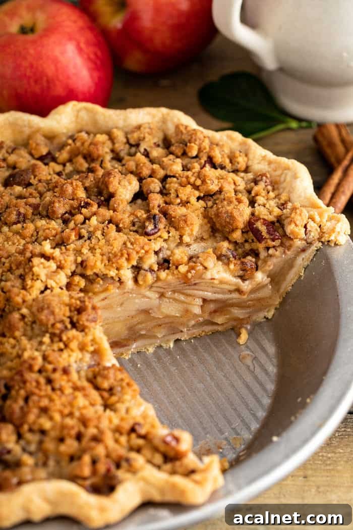 Homemade Apple Crumb Pie with Cinnamon Streusel 11 Cross-section of apple crumb pie