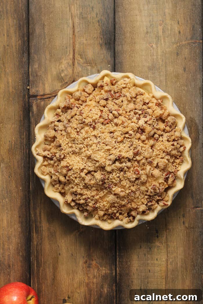 Homemade Apple Crumb Pie with Cinnamon Streusel 7 Unbaked apple crumb pie ready for the oven
