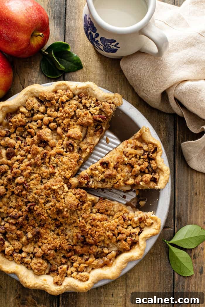 Homemade Apple Crumb Pie with Cinnamon Streusel 9 Sliced apples tossed with spices for pie