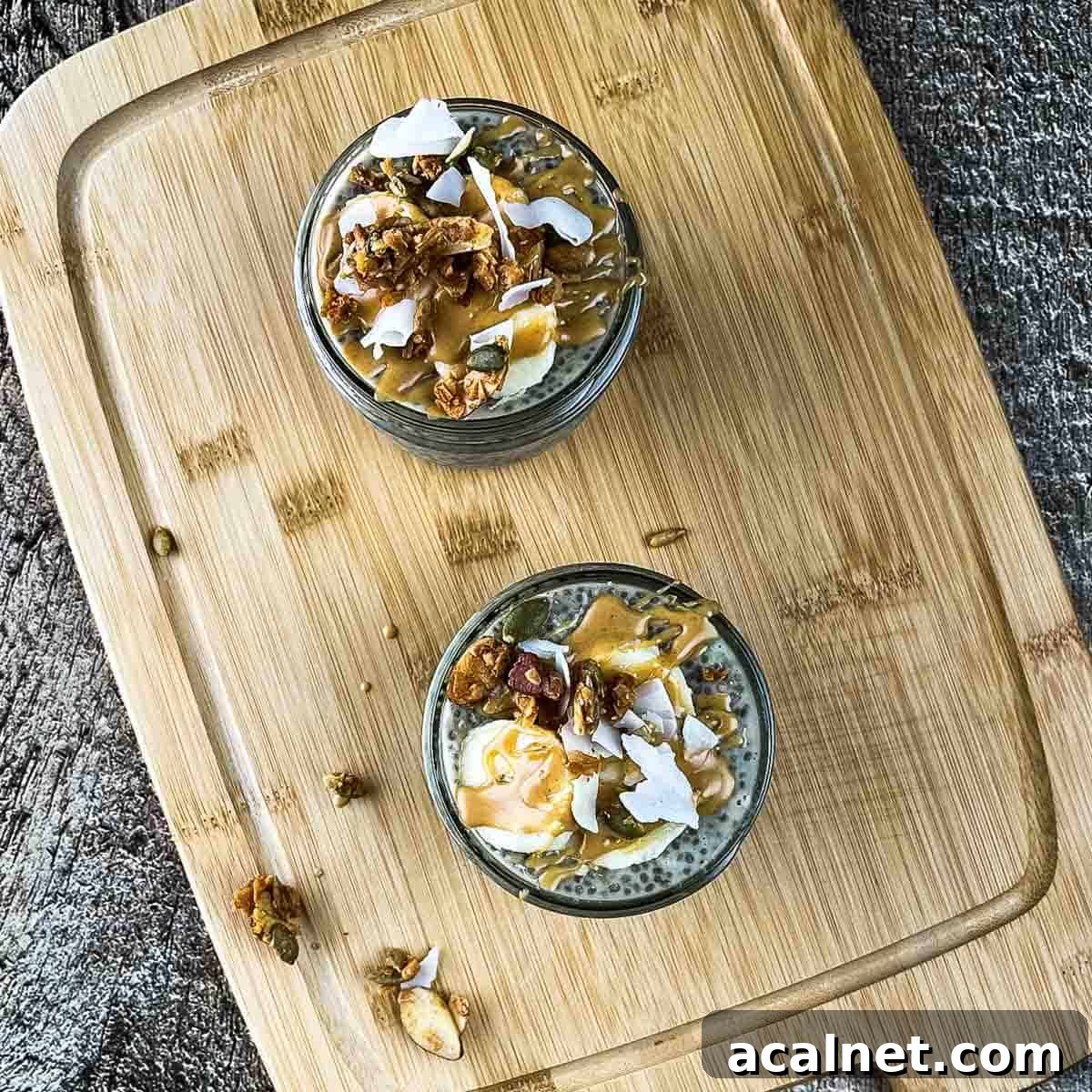 Creamy Banana Chia Seed Pudding Recipe 7 The jars of banana chia pudding with toppings.