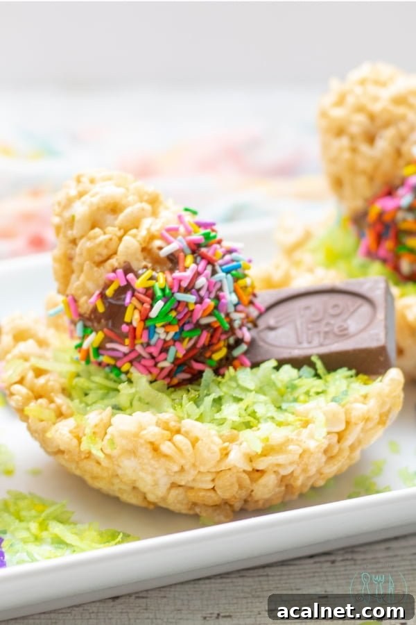 Gluten free crispy treat nests with chocolate dipped eggs