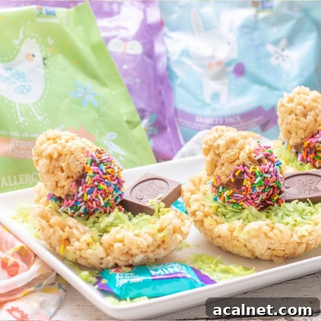 Tray of crispy rice nests and candy eggs