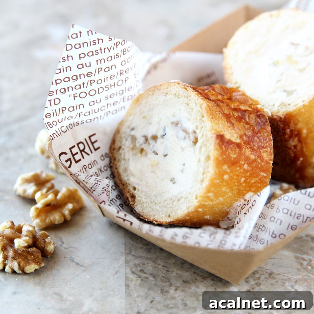 Maple walnut cream cheese stuffed baguette