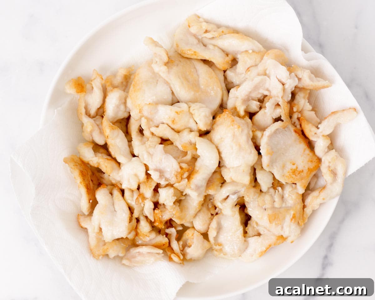 Seared chicken draining on plate with paper towel.