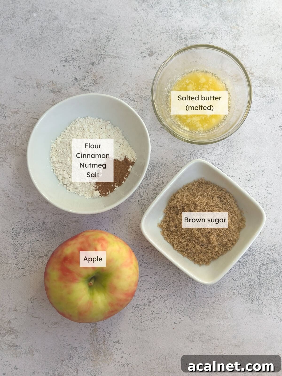All the ingredients needed to make Apple crumble for two.