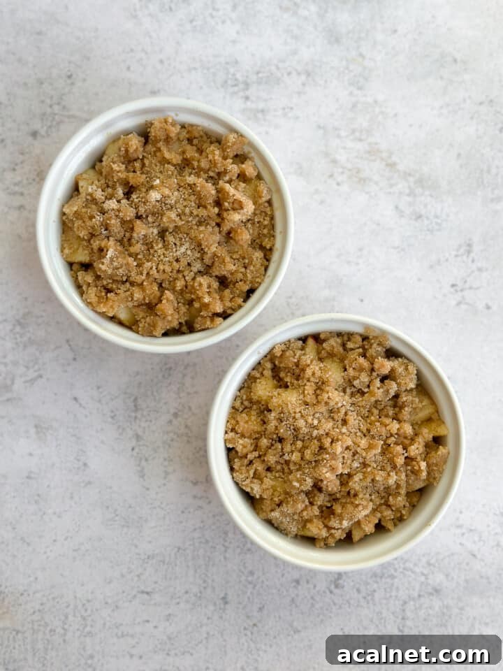 crumb topping over the apples.