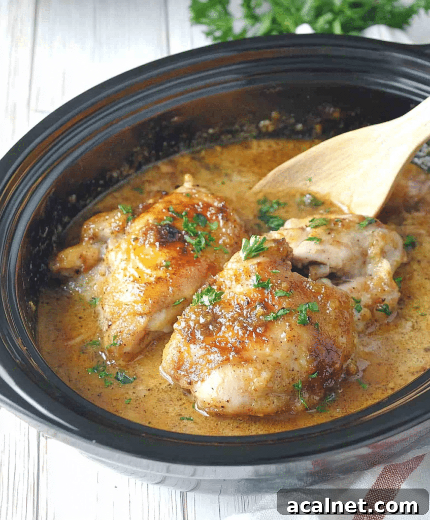Gluten-Free Slow Cooker Honey Mustard Chicken Thighs 4 Finished honey mustard chicken thighs