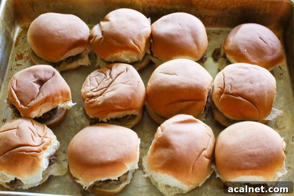 Tray of assembled sliders before baking